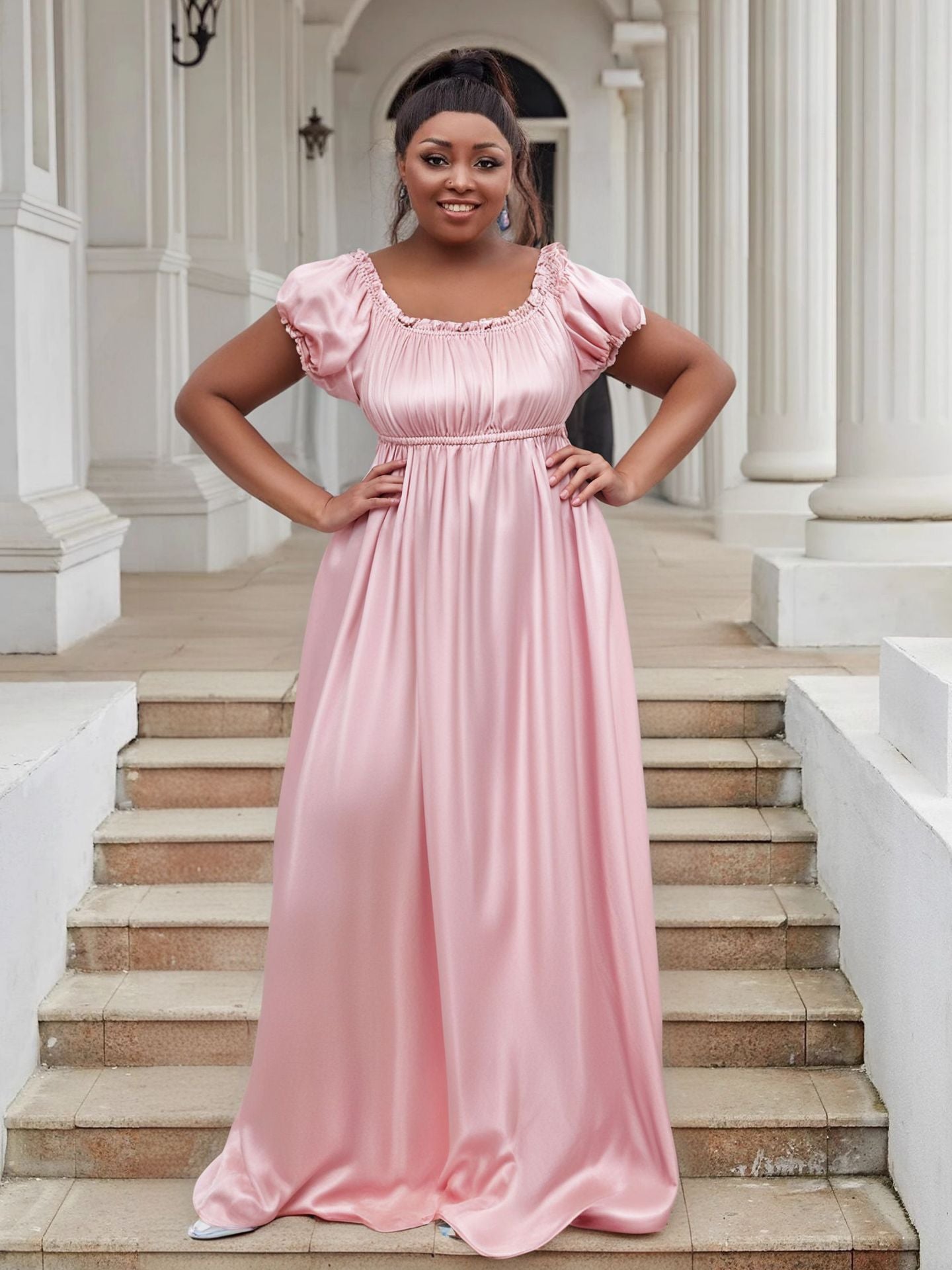 Luxury Off Shoulder Short Sleeve High Waist Maxi Dress Elegant Plus Size Evening Gown 10