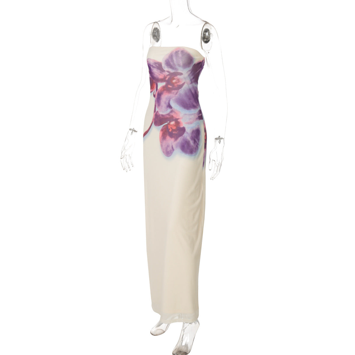 Women summer off-shoulder printed mesh two-layer sexy strapless dress 7