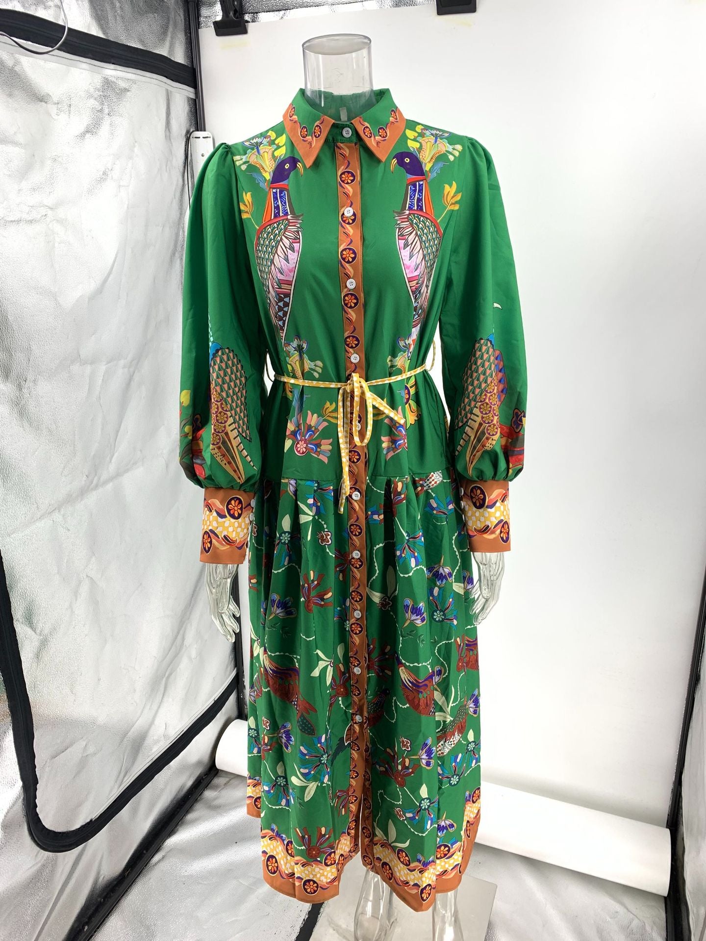 Autumn Printed Printed Long Sleeve Button Up Long Dress For Women 8