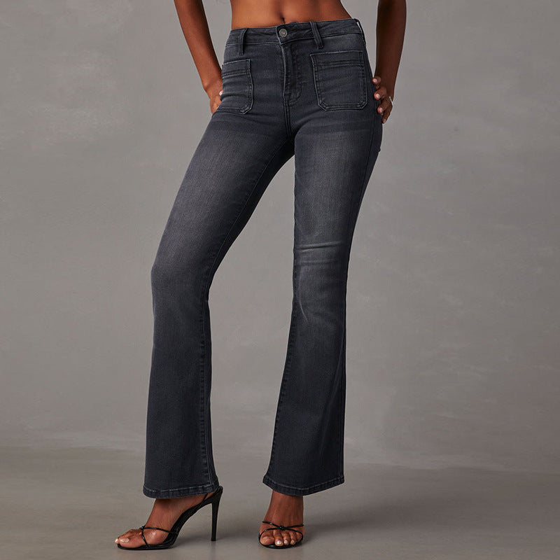 High Waist Slim Fit Stretch Micro Bell Bottom Women's Denim Pants 7