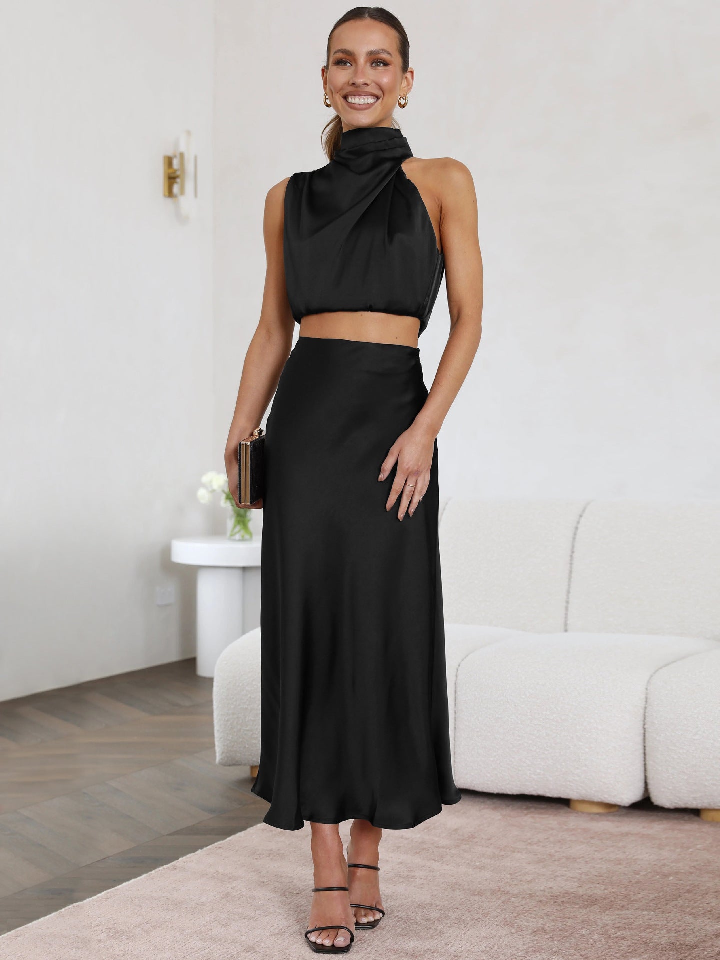 Summer Women's Sexy Sleeveless Bib Tops Maxi Skirt Casual Fashion Two Piece Set Women's Evening Party Wear 14