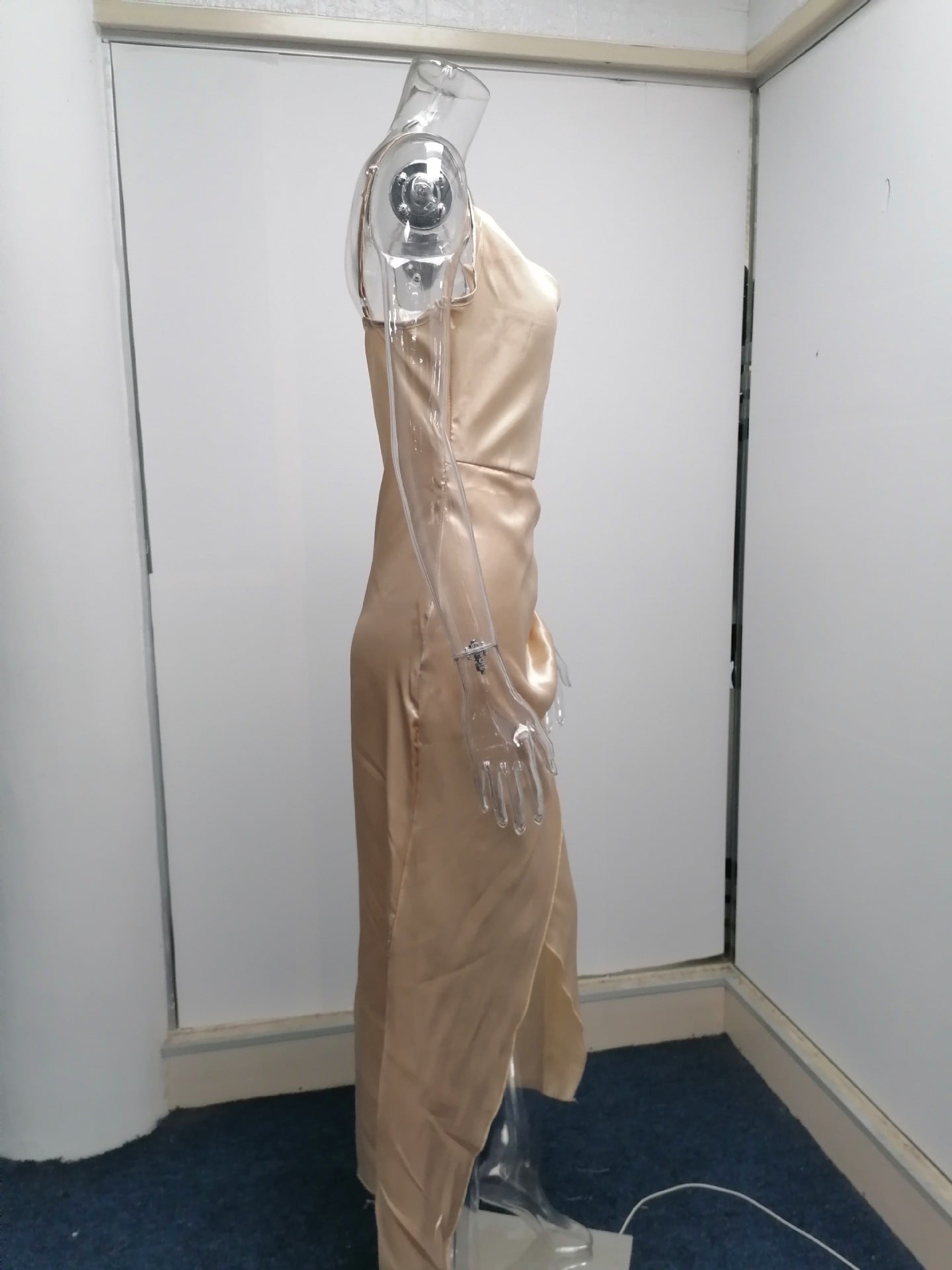 Sexy Low Cut Satin Slit Strap Dress Slim Fit Low Back Maxi Dress 25