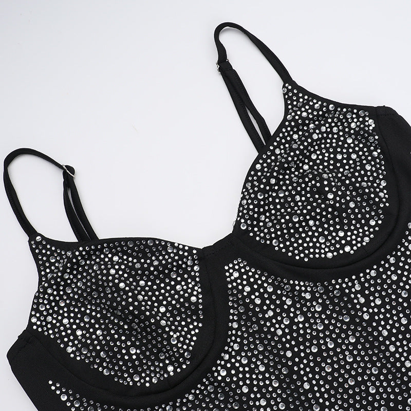 Strap Beaded  Sexy Slim Bodycon Long Dress 8