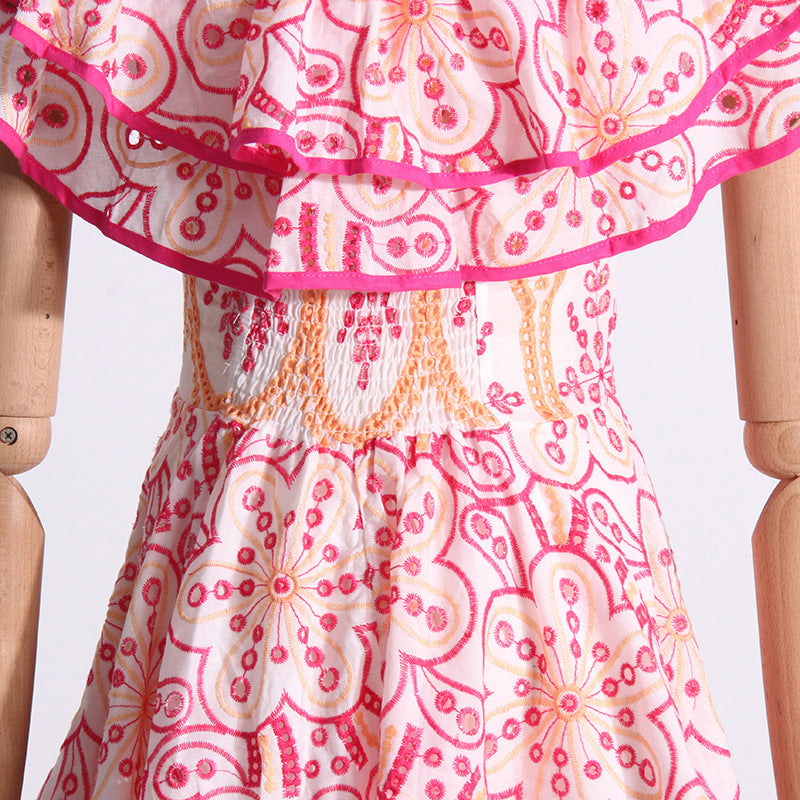 Summer Off Shoulder ruffle embroidered lace Slim Waist Slim Fit Holidays style dress 29