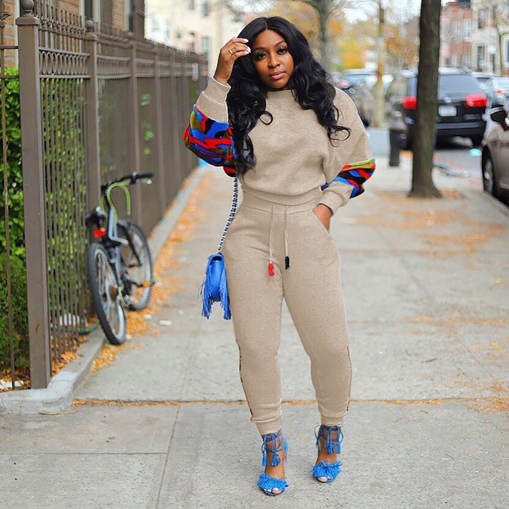 Stylish Printed Patchwork Casual Two Piece Track Suit 5