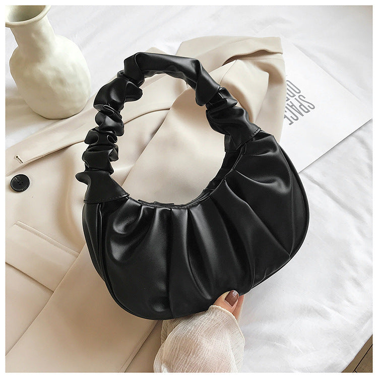 women Korean one-shoulder bag French bag fashion pleated handbag underarm bag 7