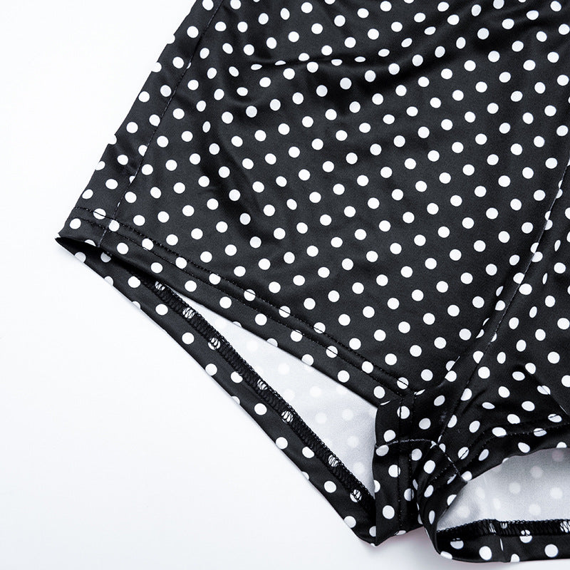 Women's Sexy Color Block Polka Dot Long Sleeve Cape Shorts Vest Three-Piece Set 20