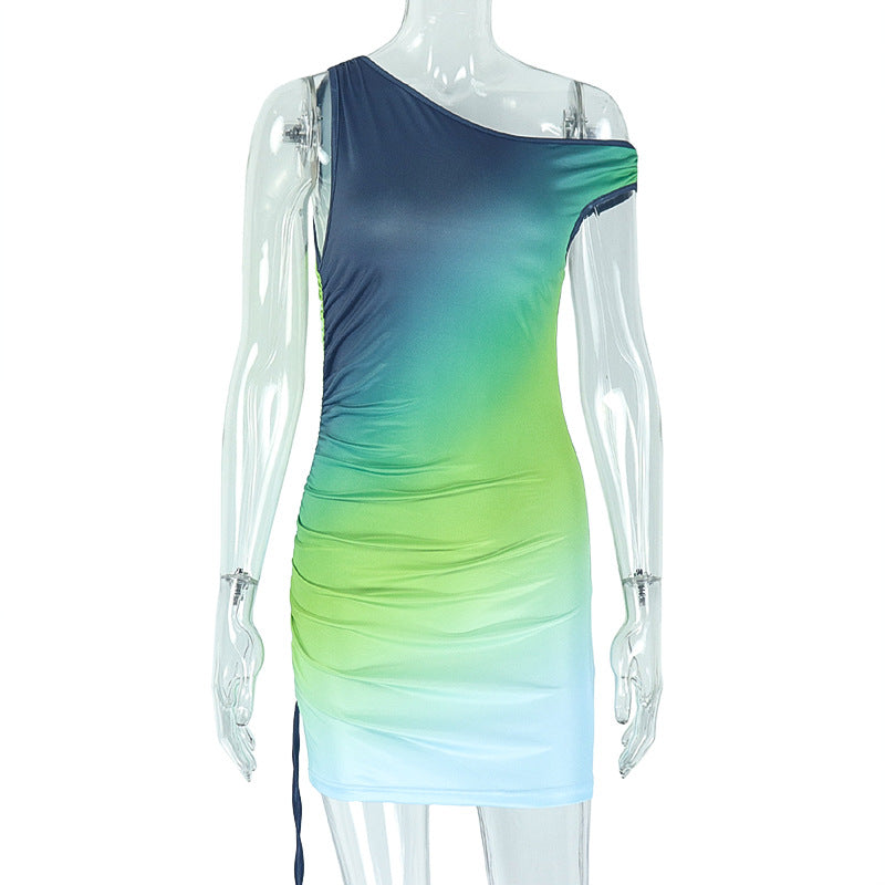 Fashion Slash Shoulder Printed Tight Fitting Bodycon Women's Dress 6