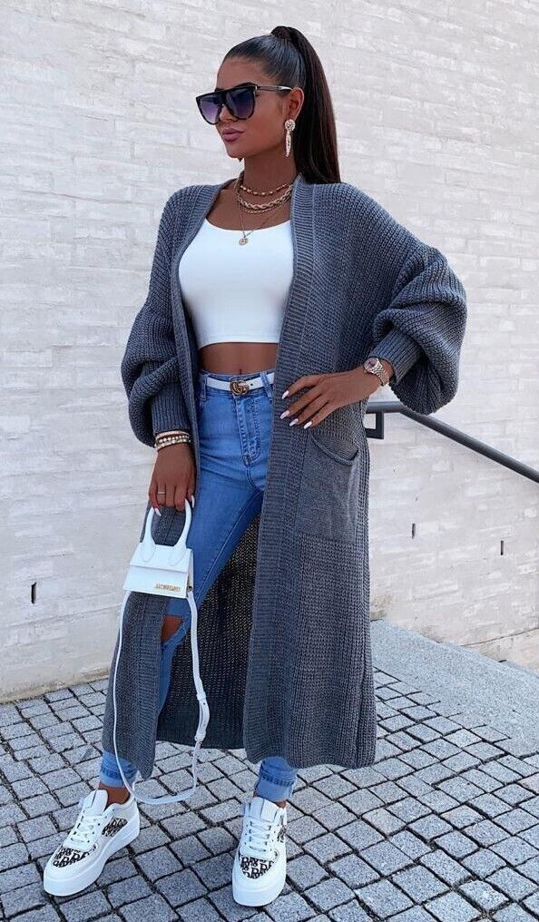 Autumn and winter Women solid knitting pocket cardigan sweater jacket 6