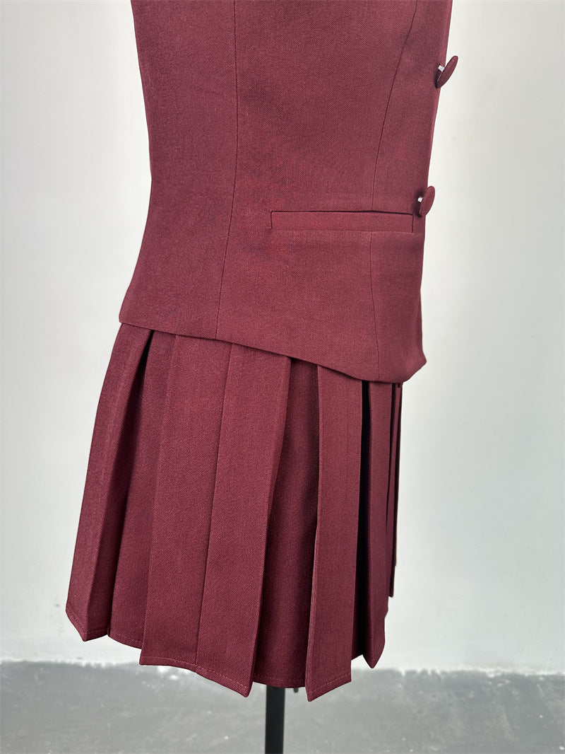 Women summer off-the-shoulder double-breasted Top and pleated Skirt two-piece set 9