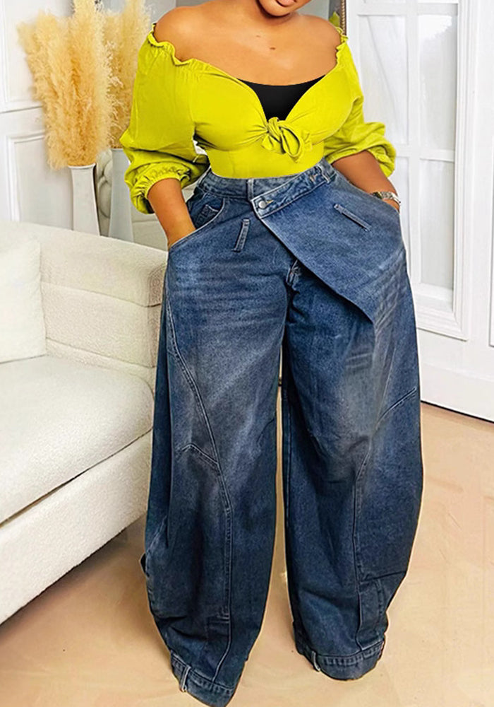 Wide leg women's denim pants