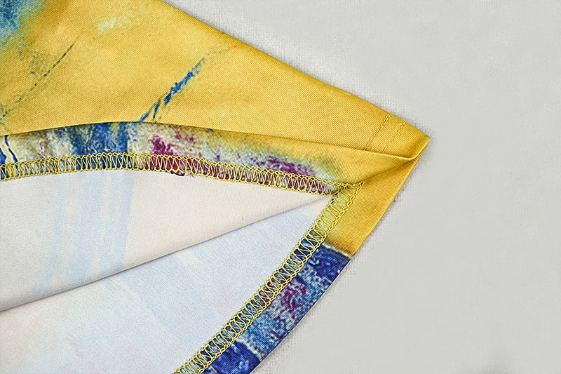 Color Block Print Women's Slim Waist Trendy A-Line Short Dress 15