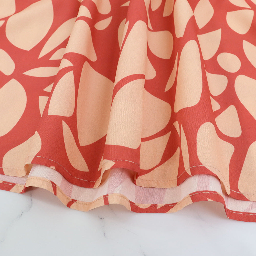 Women's printed Chic elegant Round Neck Patchwork A-line long skirt set 11