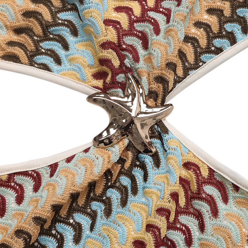 Summer Open-Waist Striped One-Shoulder Hollow Sleeveless  Mini Dress 9