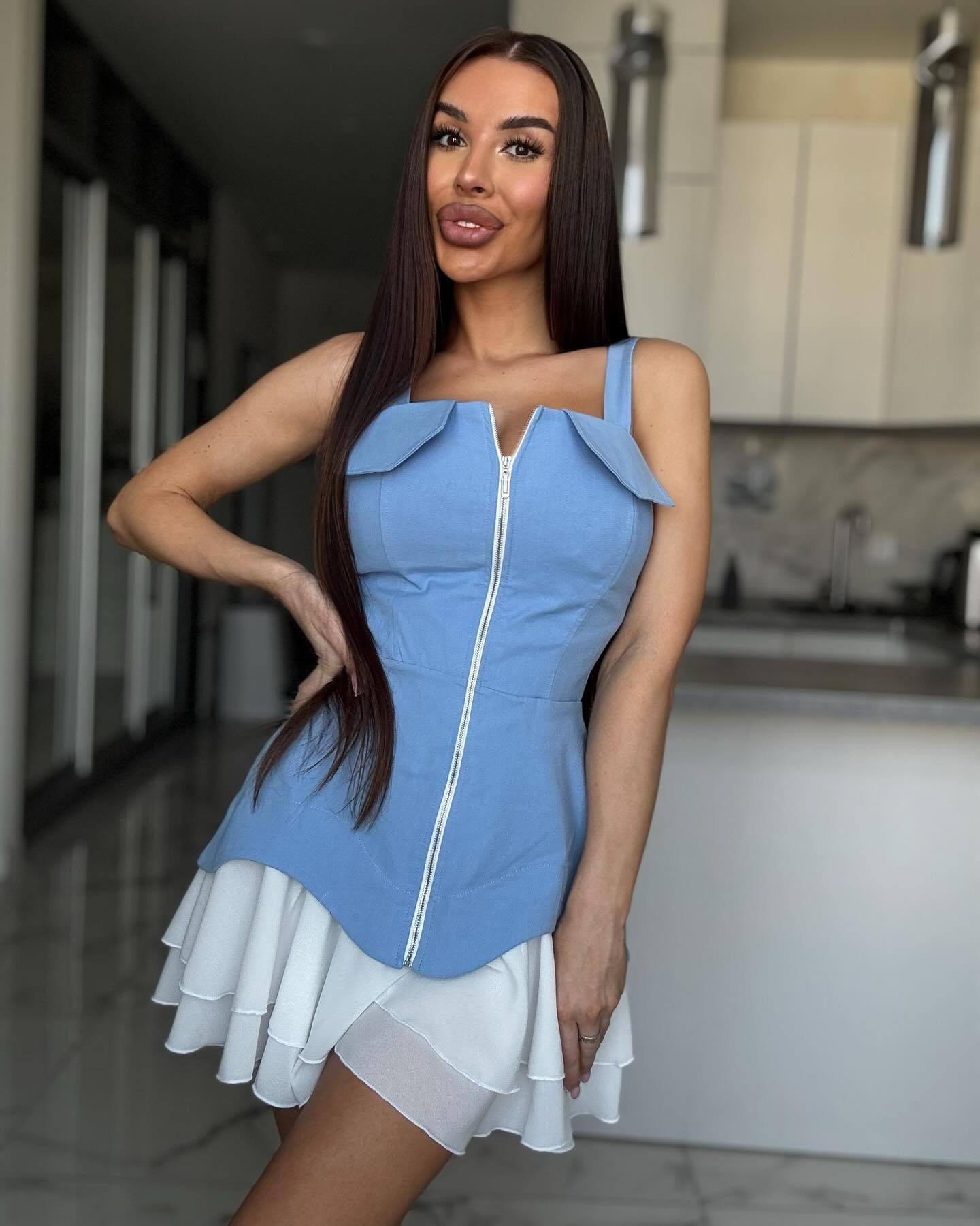 Summer Sexy Zipper Strap Women's Patchwork Pleated Short Dress