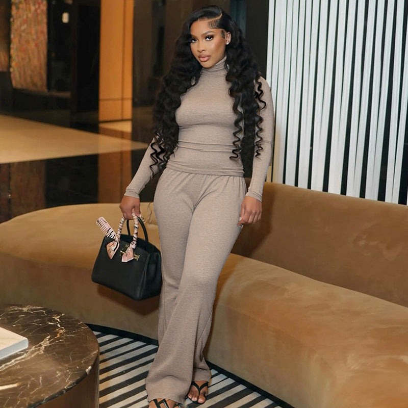 Women Fall/Winter Casual Turtleneck Long-Sleeved Top and Pants Two-Piece Set 17
