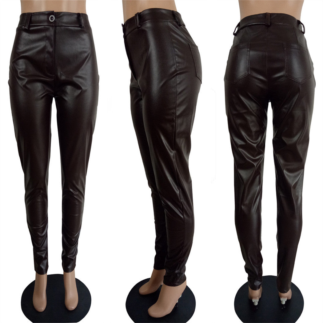 Women Chic Style Pu-Leather Trousers 10