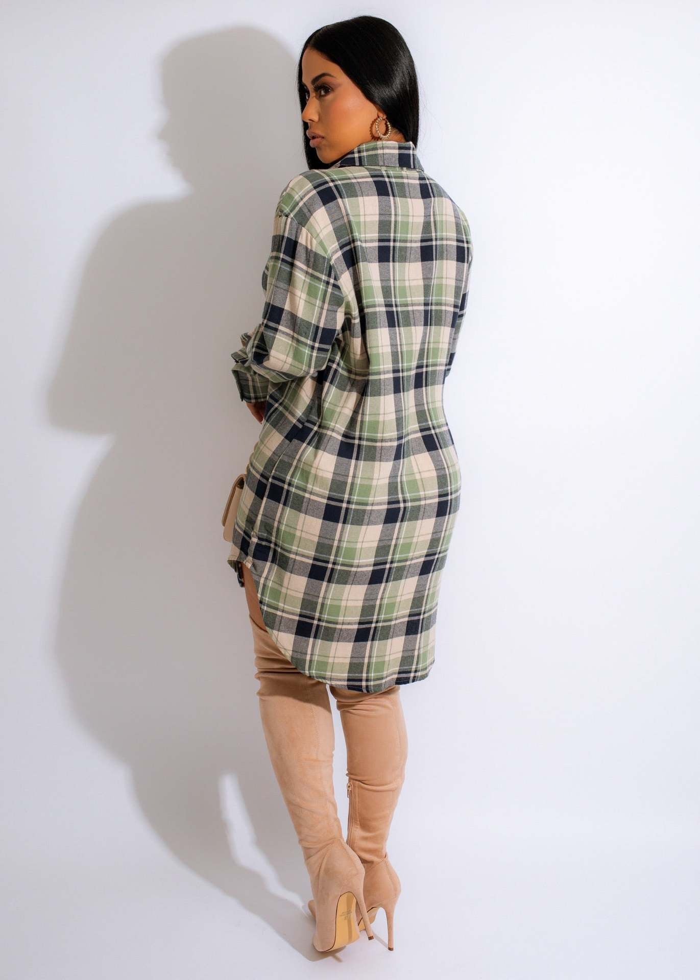 Women's Casual Loose Classic Plaid Shirt Dress 6