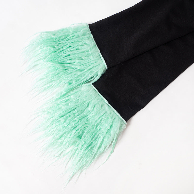 Women's Autumn Fur Collar Patchwork Solid Color Casual Low Back Long Sleeve Slim Dress 12