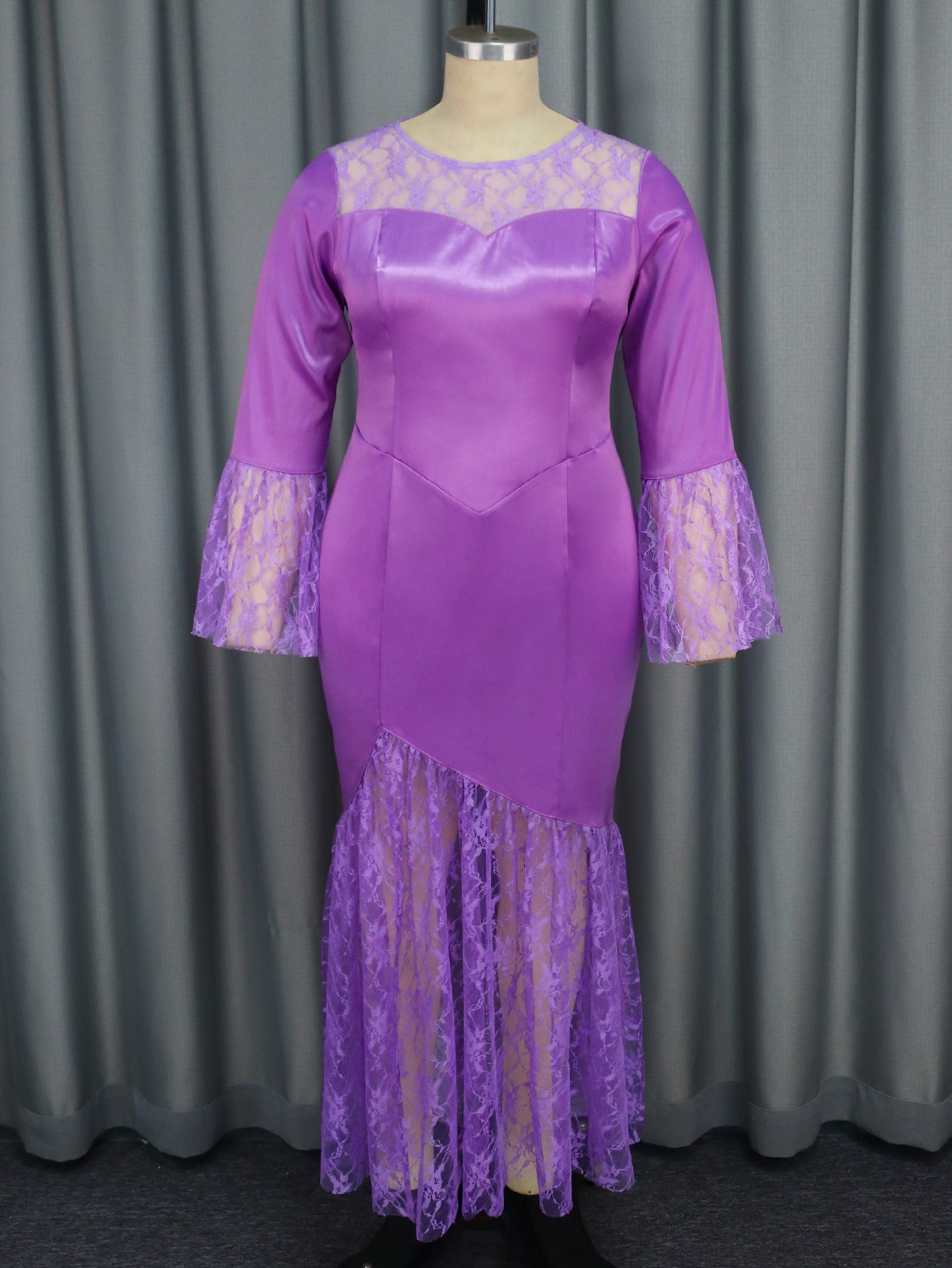 Bell Bottom Sleeve Lace Patchwork Fishtail Formal Party Dress 7