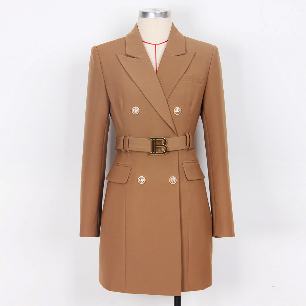 Spring Autumn Fashion Solid Color Slim Belt Long Sleeve Slim Chic Career Suit Dress 8