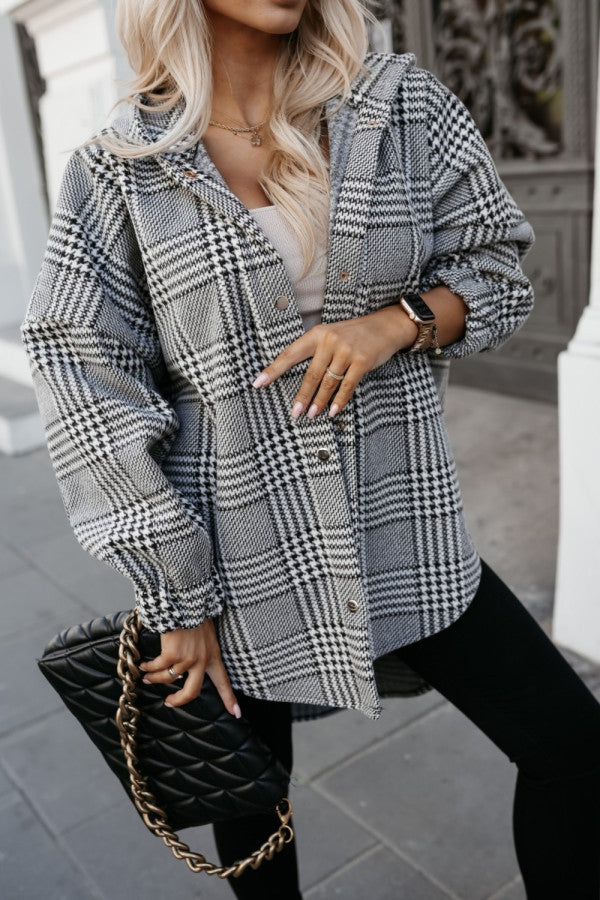 Women autumn plaid hooded split Style jacket 9