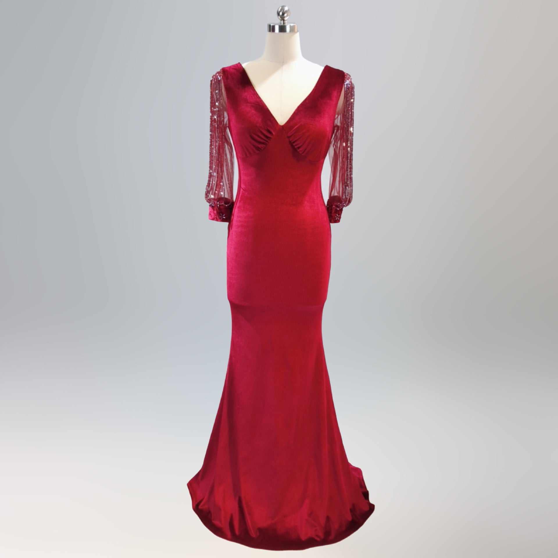 sexy velvet crystal diamond chain bride clothing winter long-sleeved mermaid long evening dress 22