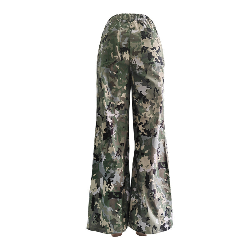 Summer Camouflage Print High-Waist Loose Cargo Pants 7
