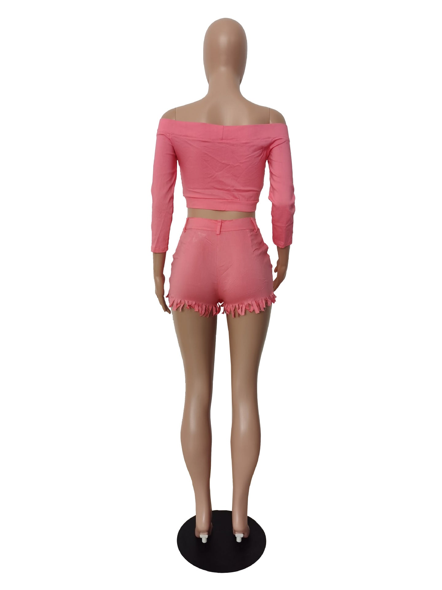 Women's Clothing High Stretch Off Shoulder Two-Piece Shorts Set 14