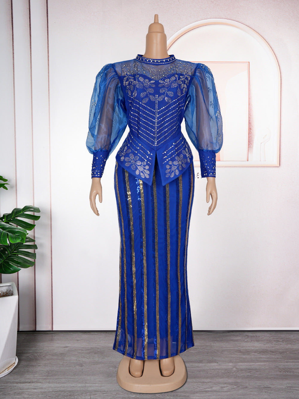 Plus Size African Women beaded formal party sequin dress 4