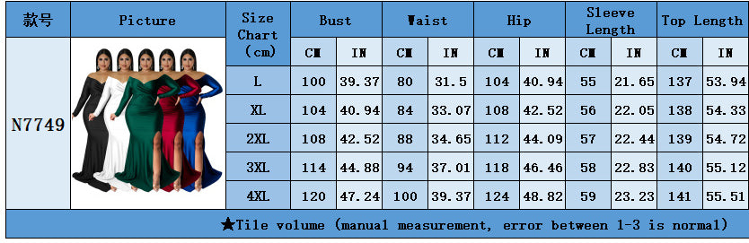 Autumn And Winter Plus Size Women'S Sexy Dress Nightclub V-Neck Solid Color Split Long Dress 13