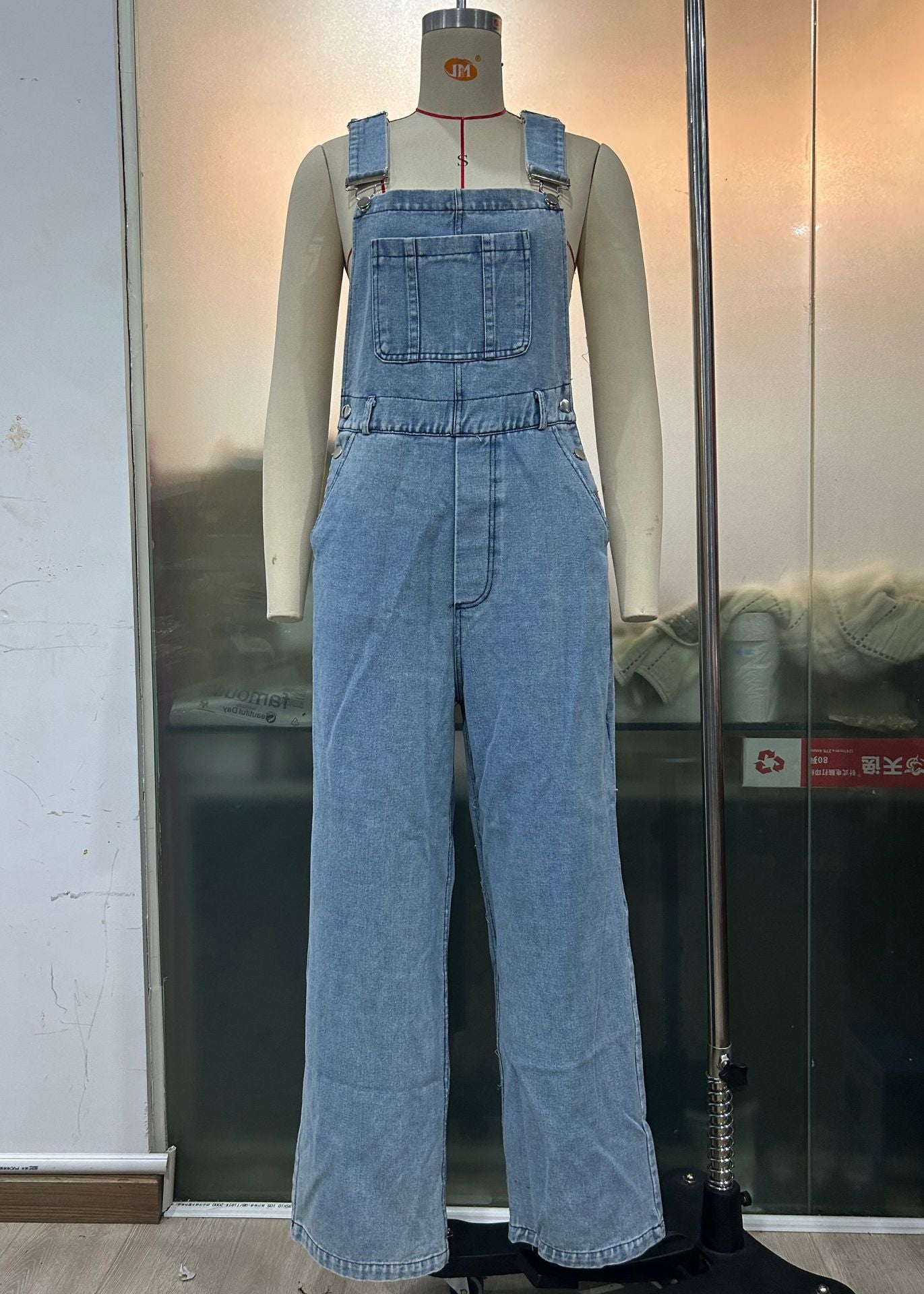 Women Retro Sleeveless Denim Overalls Loose Straight Denim Jumpsuit 9