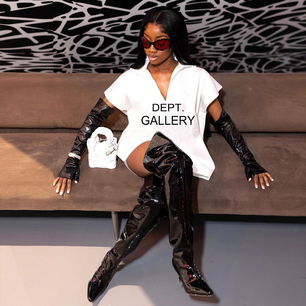 Summer Loose Zipper Printed Stand Collar Short-Sleeved Dress For Women 12