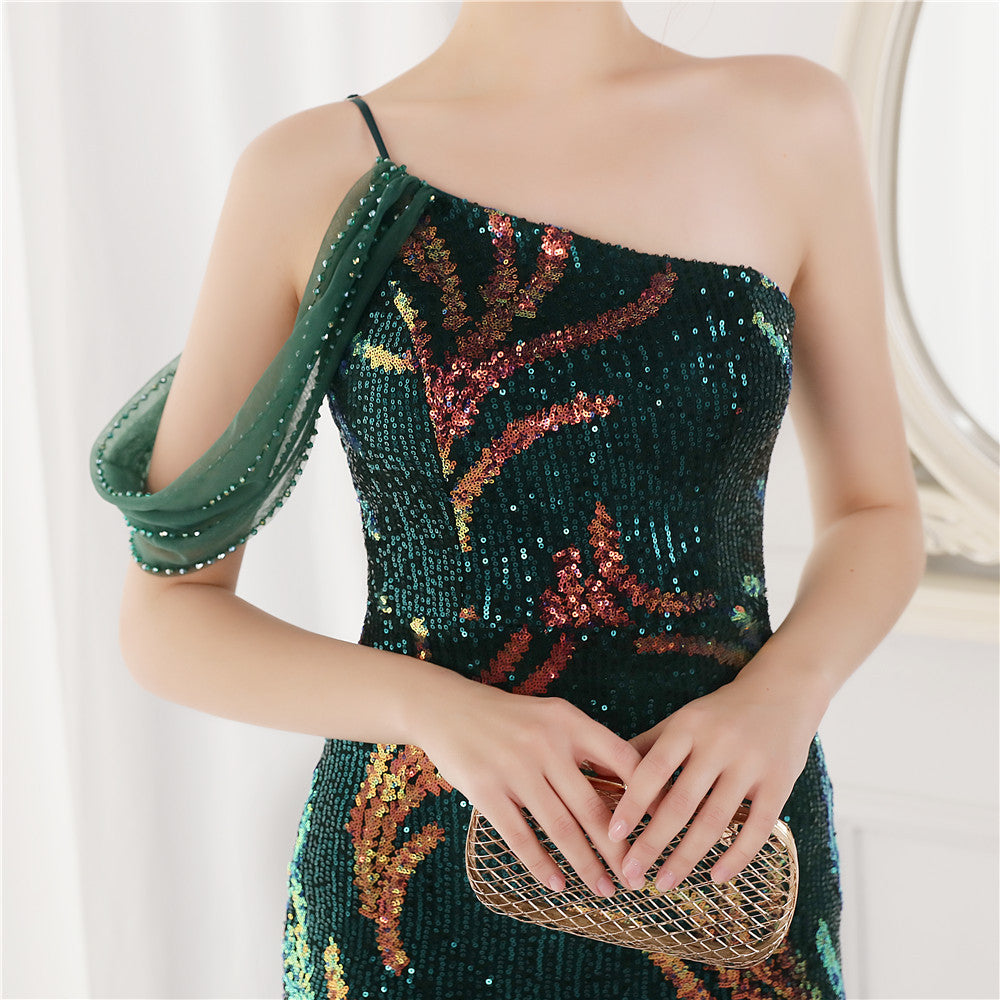 Summer Sequin One Shoulder Slit Long Evening Dress 35