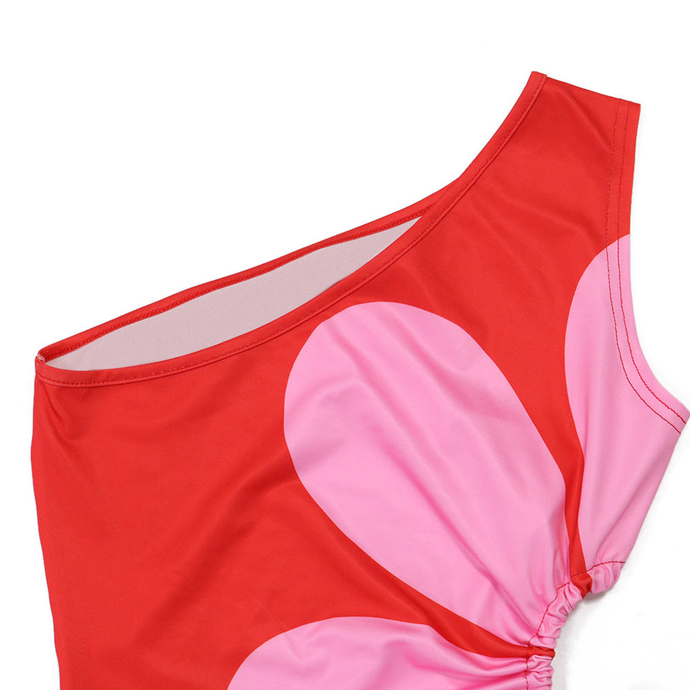 Women Slash Shoulder Hollow Printed Slim Sexy Long Dress 9