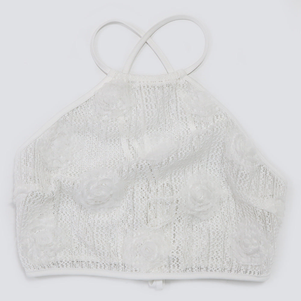 Women Solid Color See-Through Lace-Up Top Loose Slim Pants Two-Piece Set 22