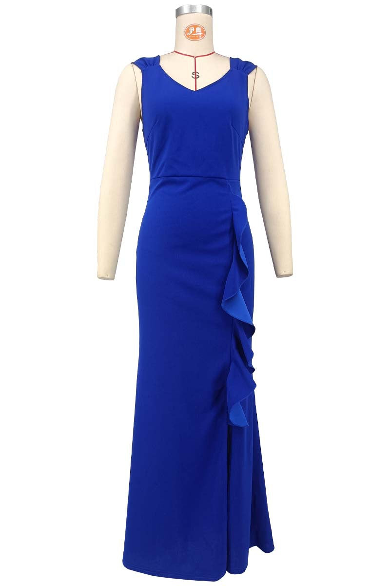 Wide Strap Solid Color Bodycon Sexy Slit Mermaid Evening Gown 6