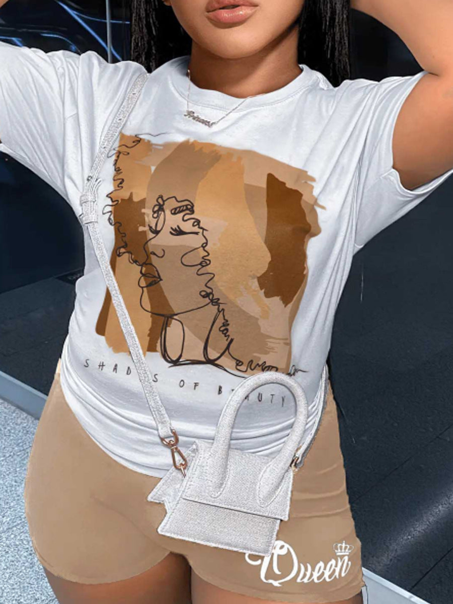 Women printed T-shirt and shorts two-piece set 3