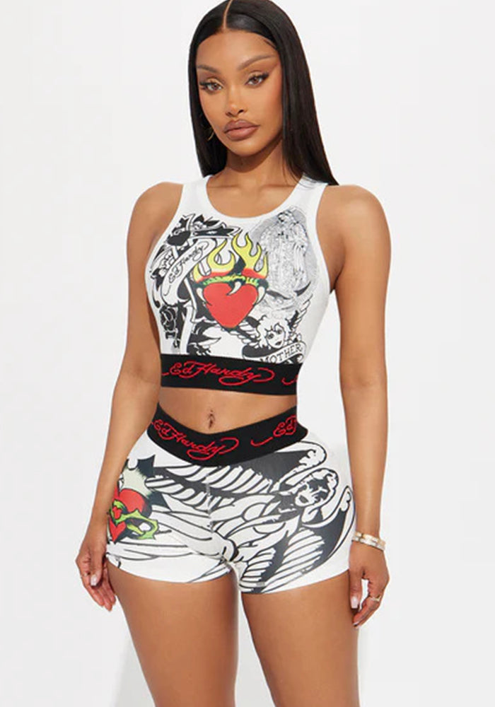 Fashion Print Vest Shorts Set