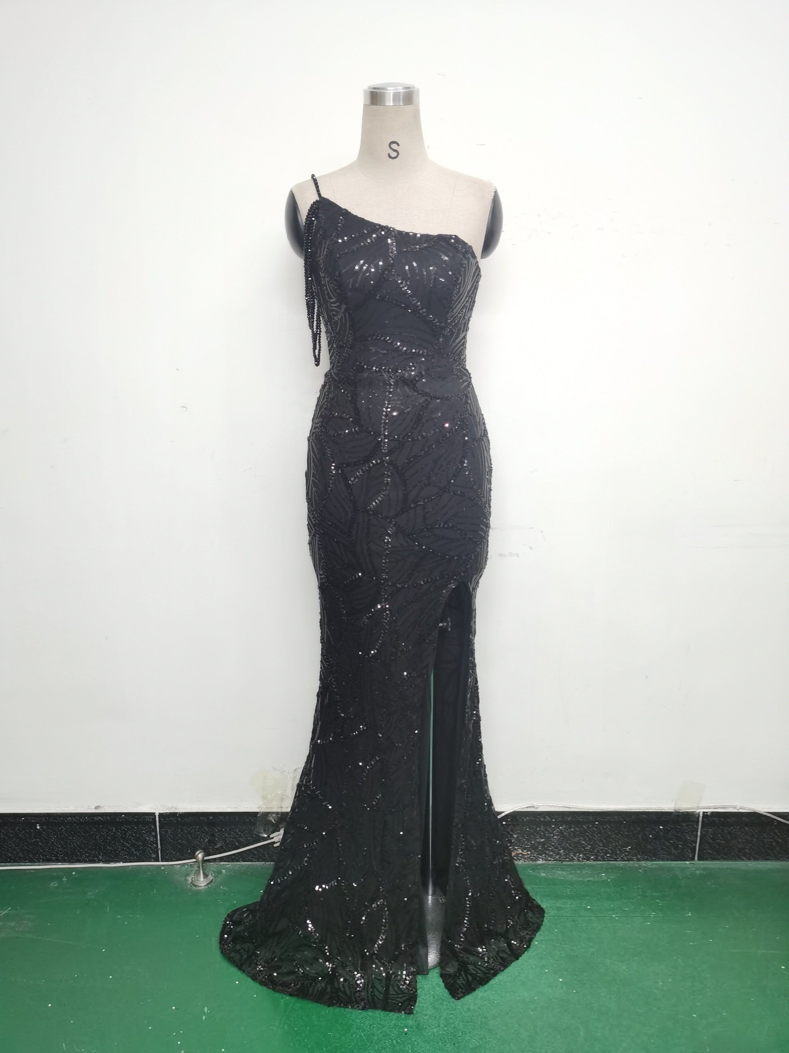 Women One Shoulder Beaded Sequin Embroidery Formal Party Prom Wedding Evening Dress 33