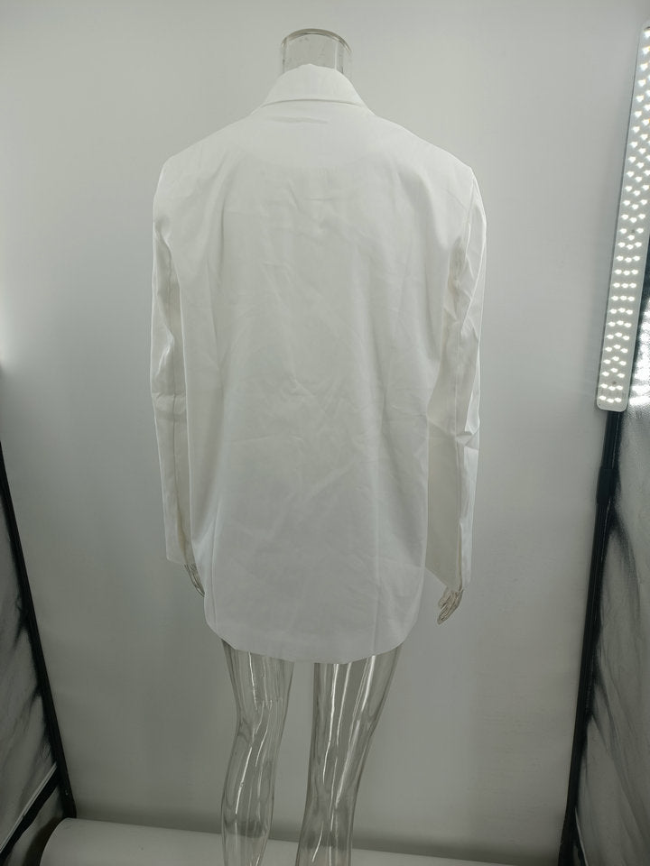 Women Fall Solid Turndown Collar Blazer Jacket 5