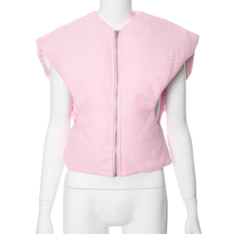 Women's Autumn Winter Zipper Loose Hollow Sleeveless Jacket Cotton Vest 5