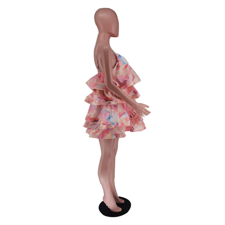 Women's?˜Clothing?˜Layered?˜Printed?˜Straps?˜Dress 16