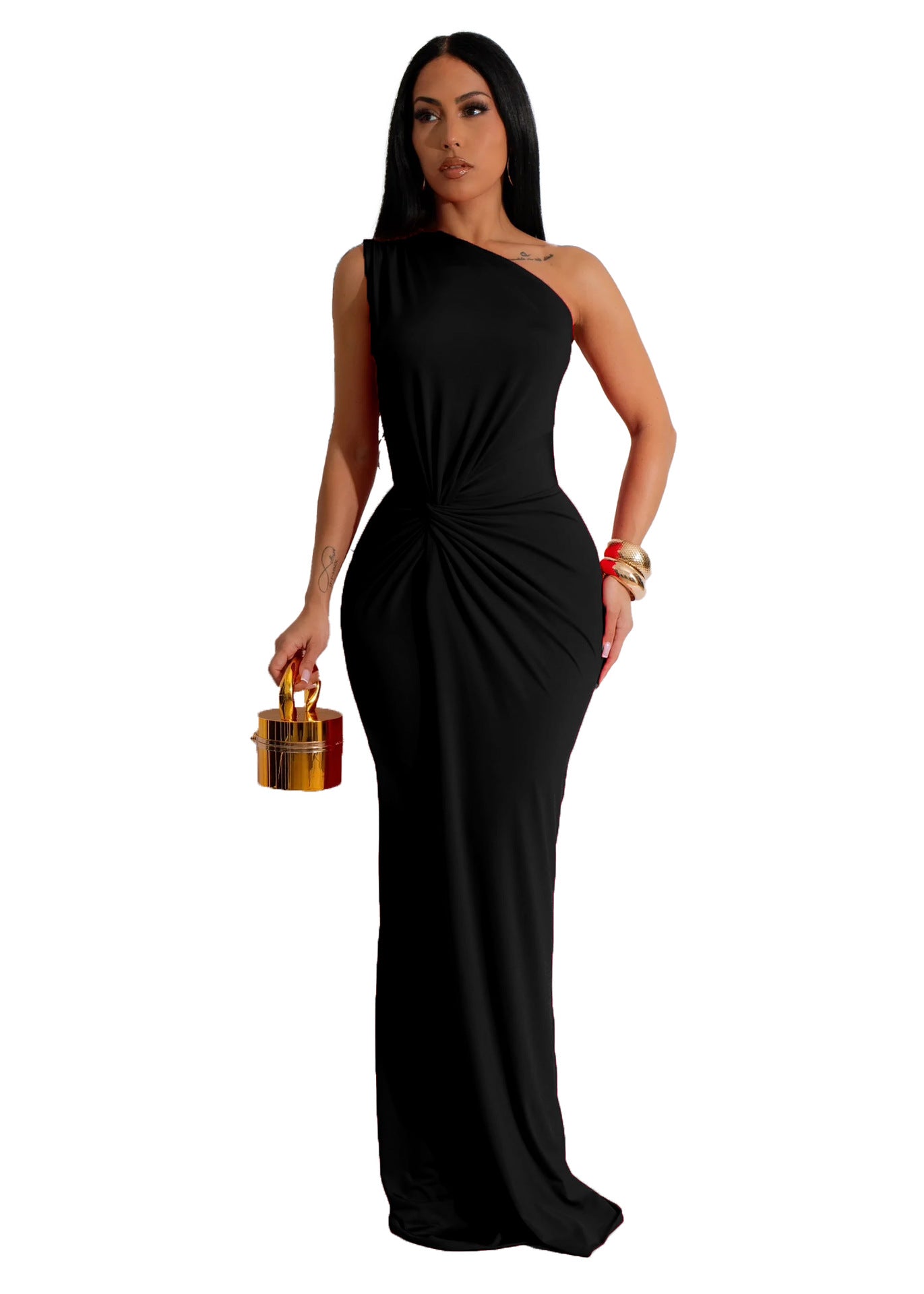 Women sexy solid one-shoulder dress