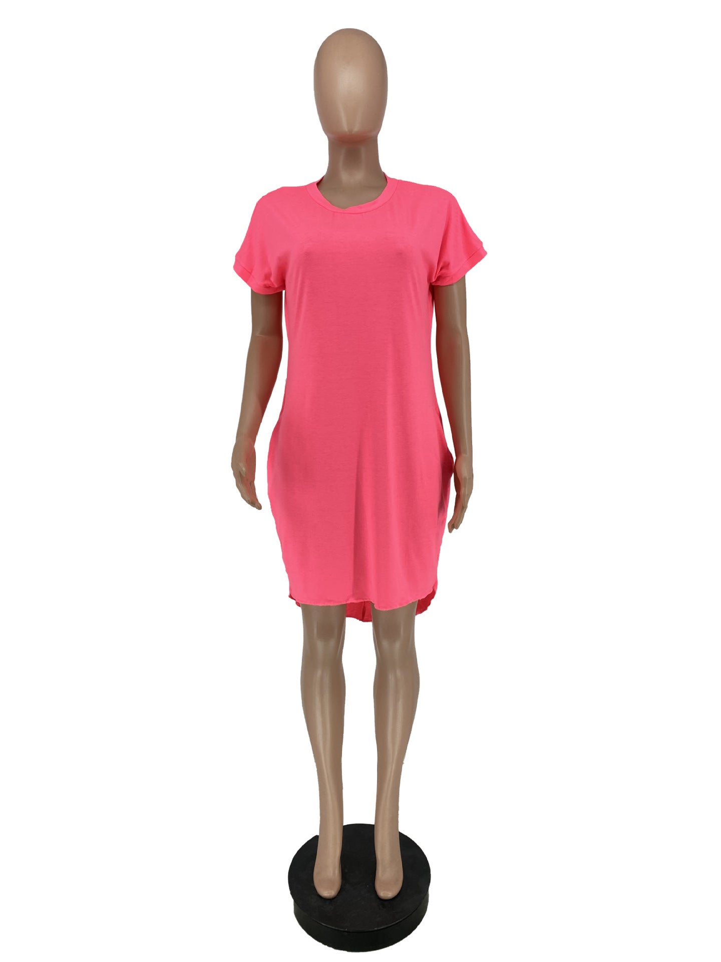 Solid Color Pocket Short Front and Back Long Irregular Dress 14