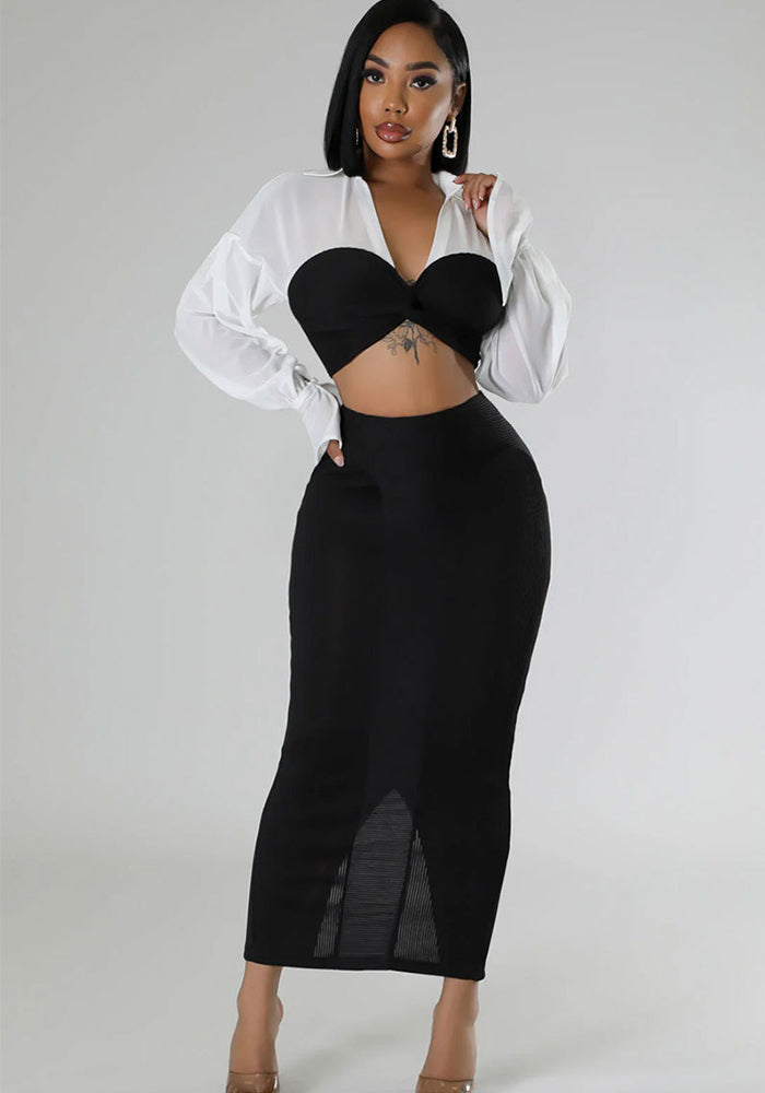 Fashionable Autumn Women Casual Long Sleeve Women's Two-Piece Skirt Set