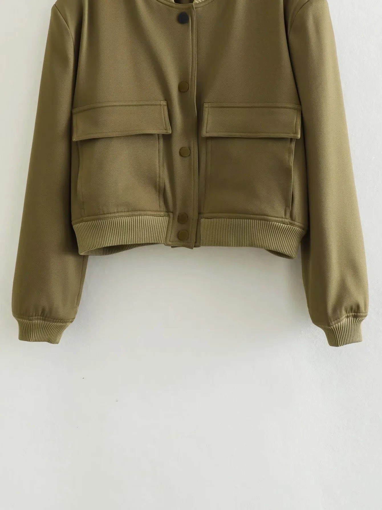 Women's Bomber Jacket Spring and Autumn Pocket Long Sleeve Casual Single Breasted Coat 44