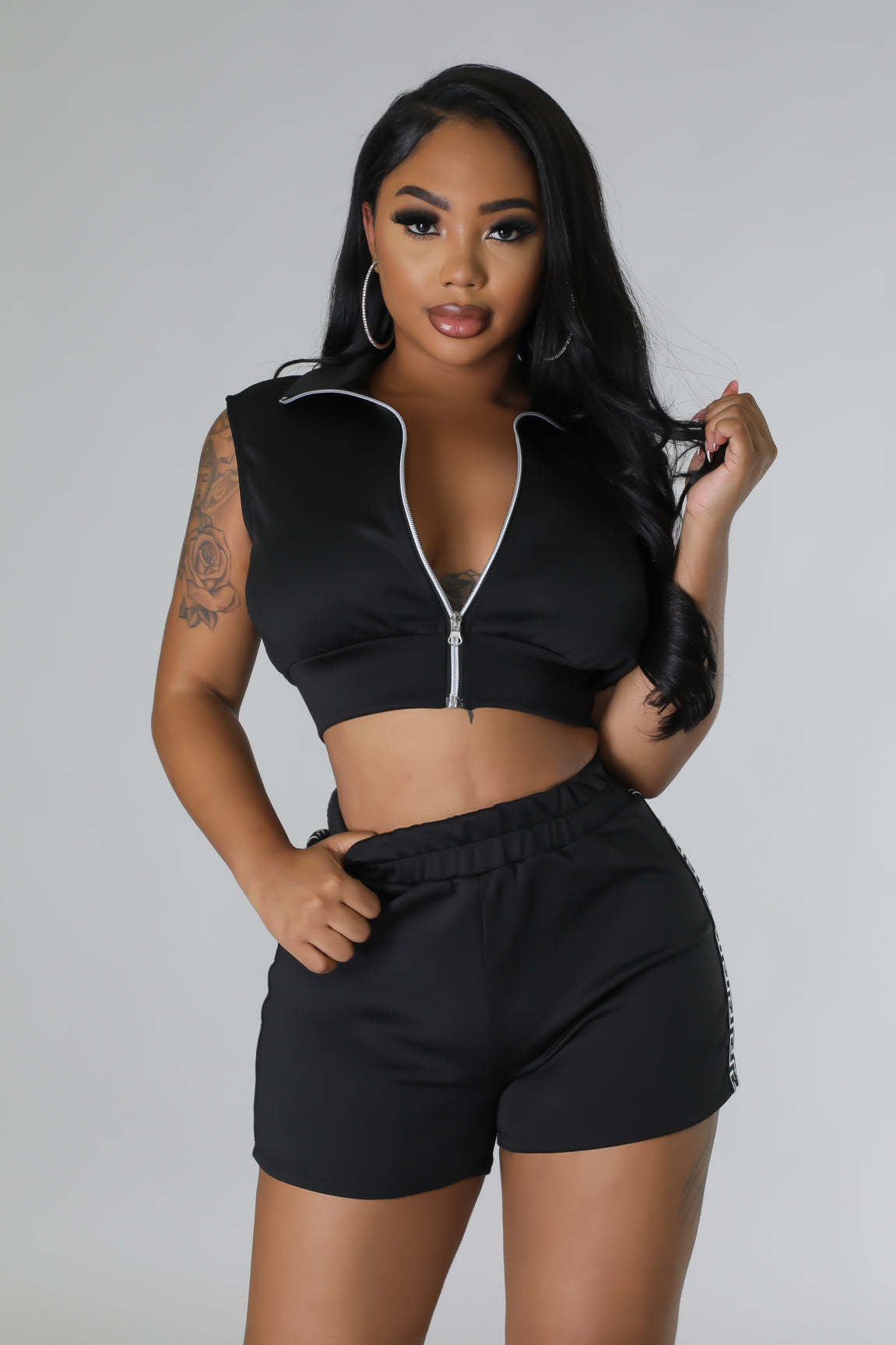 Women's Fashion Casual Open Waist Zippered Two-Piece Shorts Set Women's Clothing 5