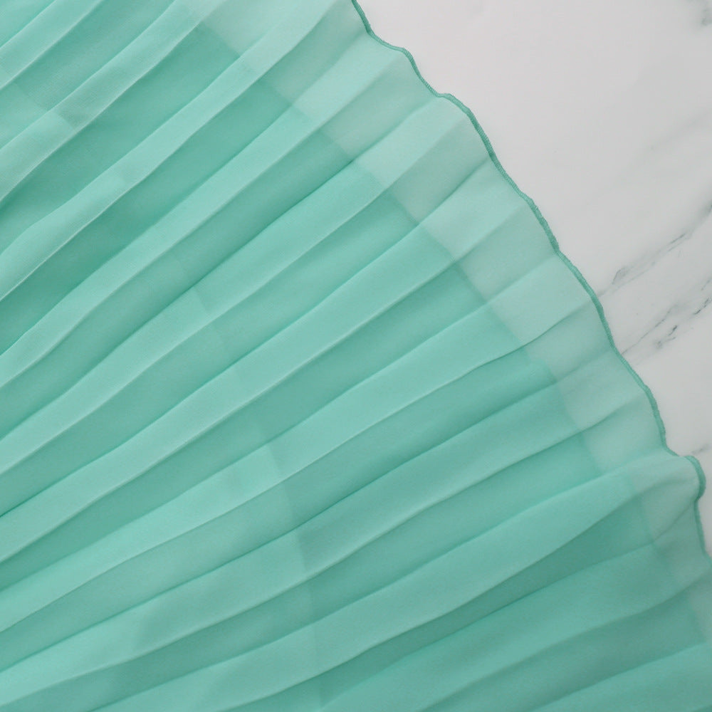 Chic Solid Color Shawl Evening Dress High Waist Womens Chiffon Pleated Dress 19