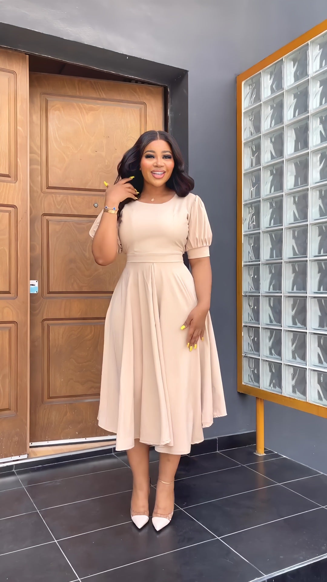 Chic Puff Sleeve Slim Waist Cutout Maxi Summer Dress 4